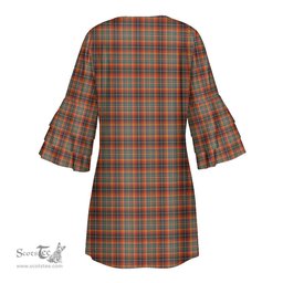 Scottish Innes Ancient Clan Tartan Crest Womens Stacked Ruffle Sleeve Tartan Dress