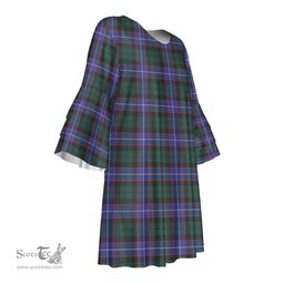 Scottish Hunter Modern Tartan Womens Stacked Ruffle Sleeve Tartan Dress