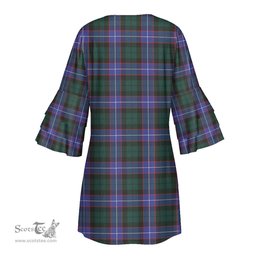 Scottish Hunter Modern Tartan Womens Stacked Ruffle Sleeve Tartan Dress