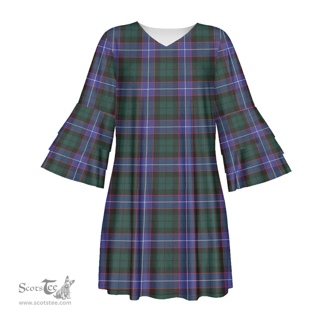 Scottish Hunter Modern Tartan Womens Stacked Ruffle Sleeve Tartan Dress