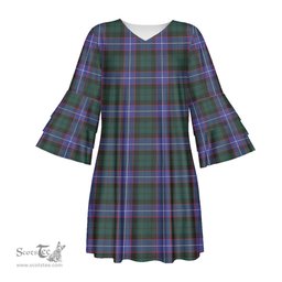 Scottish Hunter Modern Tartan Womens Stacked Ruffle Sleeve Tartan Dress