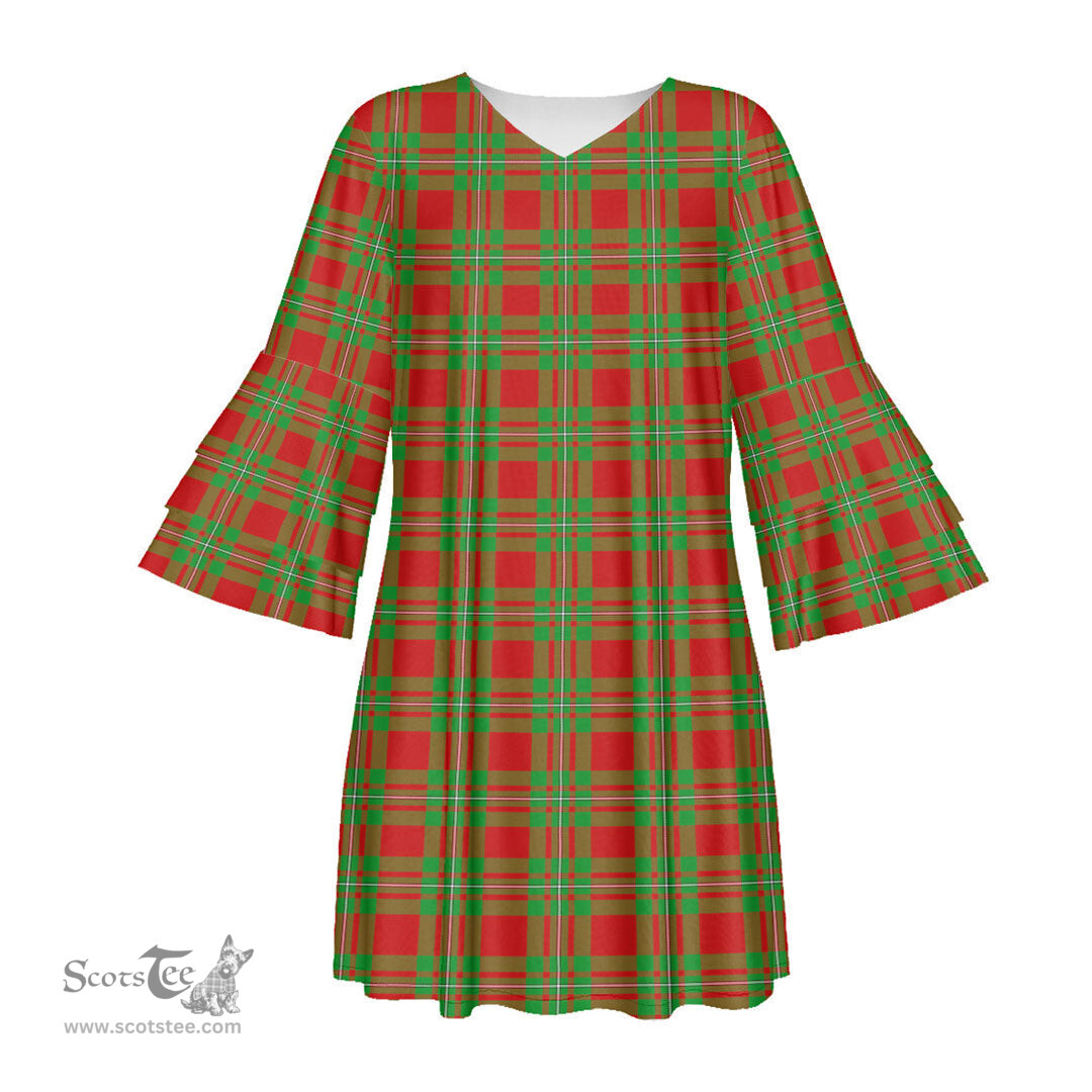 Scottish MacGregor Modern Tartan Womens Stacked Ruffle Sleeve Tartan Dress