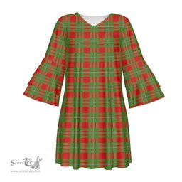 Scottish MacGregor Modern Tartan Womens Stacked Ruffle Sleeve Tartan Dress