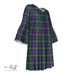 Scottish Inglis Modern Tartan Womens Stacked Ruffle Sleeve Tartan Dress