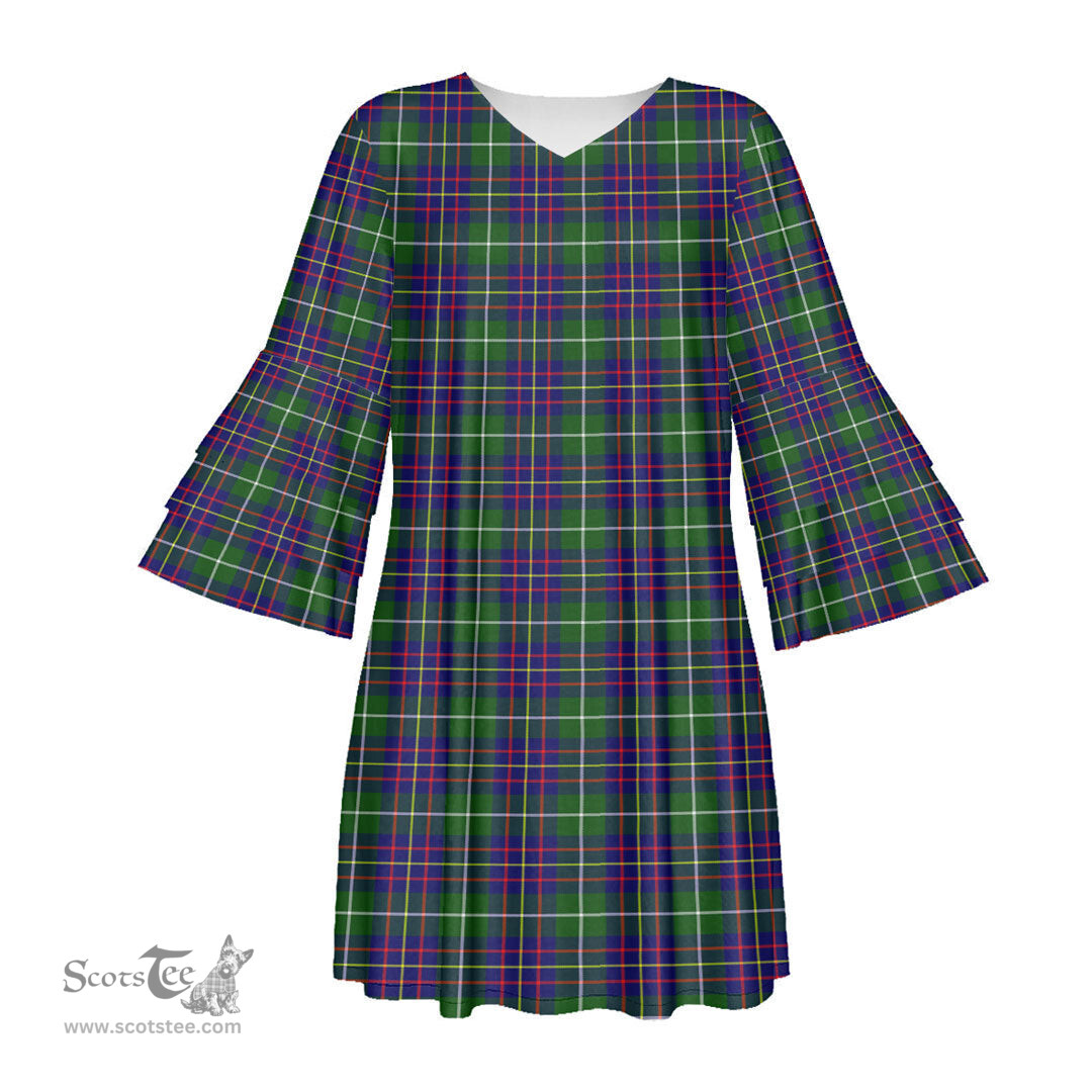 Scottish Inglis Modern Tartan Womens Stacked Ruffle Sleeve Tartan Dress