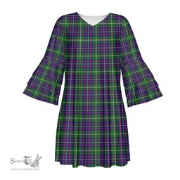 Scottish Inglis Modern Tartan Womens Stacked Ruffle Sleeve Tartan Dress