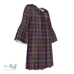 Scottish MacDonald Modern Clan Tartan Crest Womens Stacked Ruffle Sleeve Tartan Dress