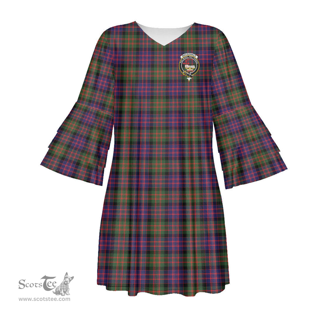Scottish MacDonald Modern Clan Tartan Crest Womens Stacked Ruffle Sleeve Tartan Dress