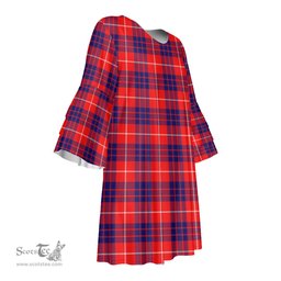 Scottish Hamilton Modern Tartan Womens Stacked Ruffle Sleeve Tartan Dress
