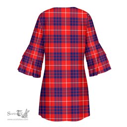 Scottish Hamilton Modern Tartan Womens Stacked Ruffle Sleeve Tartan Dress