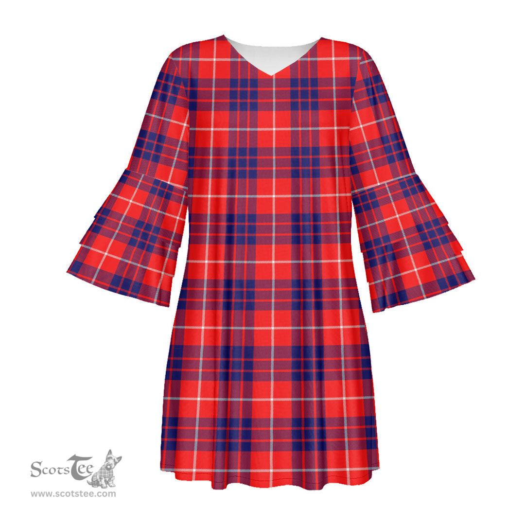 Scottish Hamilton Modern Tartan Womens Stacked Ruffle Sleeve Tartan Dress