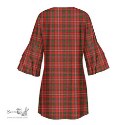 Scottish MacKinnon Modern Tartan Womens Stacked Ruffle Sleeve Tartan Dress