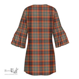 Scottish Innes Ancient Tartan Womens Stacked Ruffle Sleeve Tartan Dress
