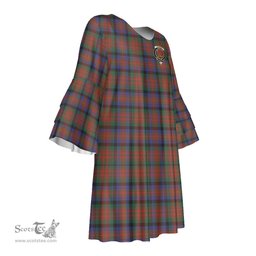 Scottish MacDuff Hunting Modern Clan Tartan Crest Womens Stacked Ruffle Sleeve Tartan Dress