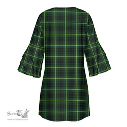Scottish MacArthur Modern Tartan Womens Stacked Ruffle Sleeve Tartan Dress