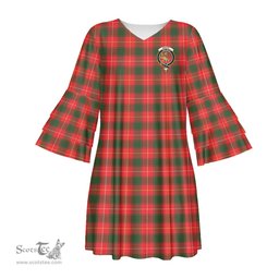 Scottish MacFie Clan Tartan Crest Womens Stacked Ruffle Sleeve Tartan Dress