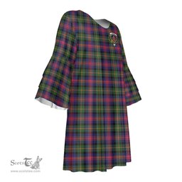 Scottish Logan Modern Clan Tartan Crest Womens Stacked Ruffle Sleeve Tartan Dress