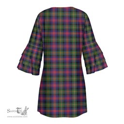 Scottish Logan Modern Clan Tartan Crest Womens Stacked Ruffle Sleeve Tartan Dress