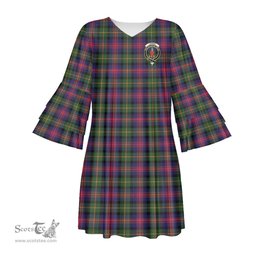 Scottish Logan Modern Clan Tartan Crest Womens Stacked Ruffle Sleeve Tartan Dress