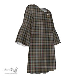 Scottish MacKenzie Weathered Clan Tartan Crest Womens Stacked Ruffle Sleeve Tartan Dress