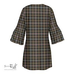 Scottish MacKenzie Weathered Clan Tartan Crest Womens Stacked Ruffle Sleeve Tartan Dress