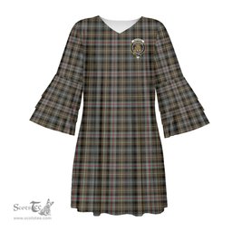 Scottish MacKenzie Weathered Clan Tartan Crest Womens Stacked Ruffle Sleeve Tartan Dress