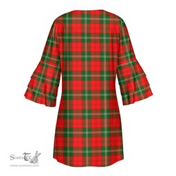 Scottish Lennox Modern Clan Tartan Crest Womens Stacked Ruffle Sleeve Tartan Dress