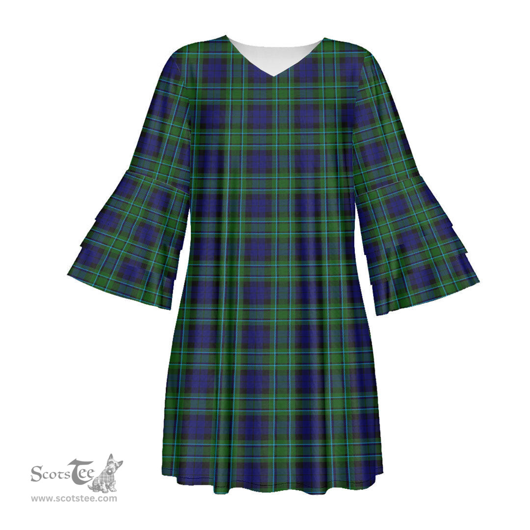 Scottish MacCallum Modern Tartan Womens Stacked Ruffle Sleeve Tartan Dress