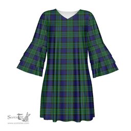 Scottish MacCallum Modern Tartan Womens Stacked Ruffle Sleeve Tartan Dress