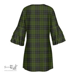 Scottish MacLean Hunting Tartan Womens Stacked Ruffle Sleeve Tartan Dress