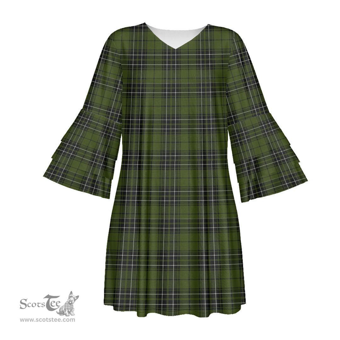 Scottish MacLean Hunting Tartan Womens Stacked Ruffle Sleeve Tartan Dress