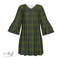 Scottish MacLean Hunting Tartan Womens Stacked Ruffle Sleeve Tartan Dress