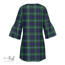 Scottish MacDonald of the Isles Hunting Modern Clan Tartan Crest Womens Stacked Ruffle Sleeve Tartan Dress