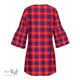 Scottish Hamilton Modern Clan Tartan Crest Womens Stacked Ruffle Sleeve Tartan Dress