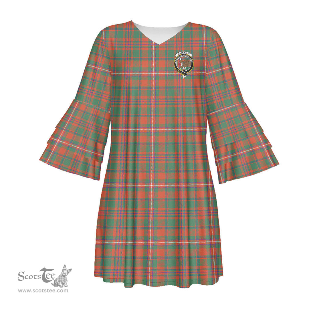 Scottish MacKinnon Ancient Clan Tartan Crest Womens Stacked Ruffle Sleeve Tartan Dress