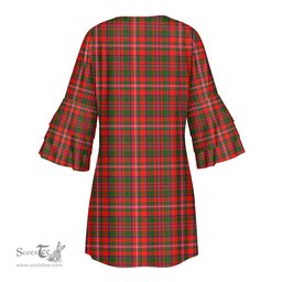 Scottish MacKinnon Modern Clan Tartan Crest Womens Stacked Ruffle Sleeve Tartan Dress