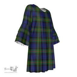 Scottish Gunn Modern Tartan Womens Stacked Ruffle Sleeve Tartan Dress