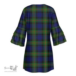 Scottish Gunn Modern Tartan Womens Stacked Ruffle Sleeve Tartan Dress