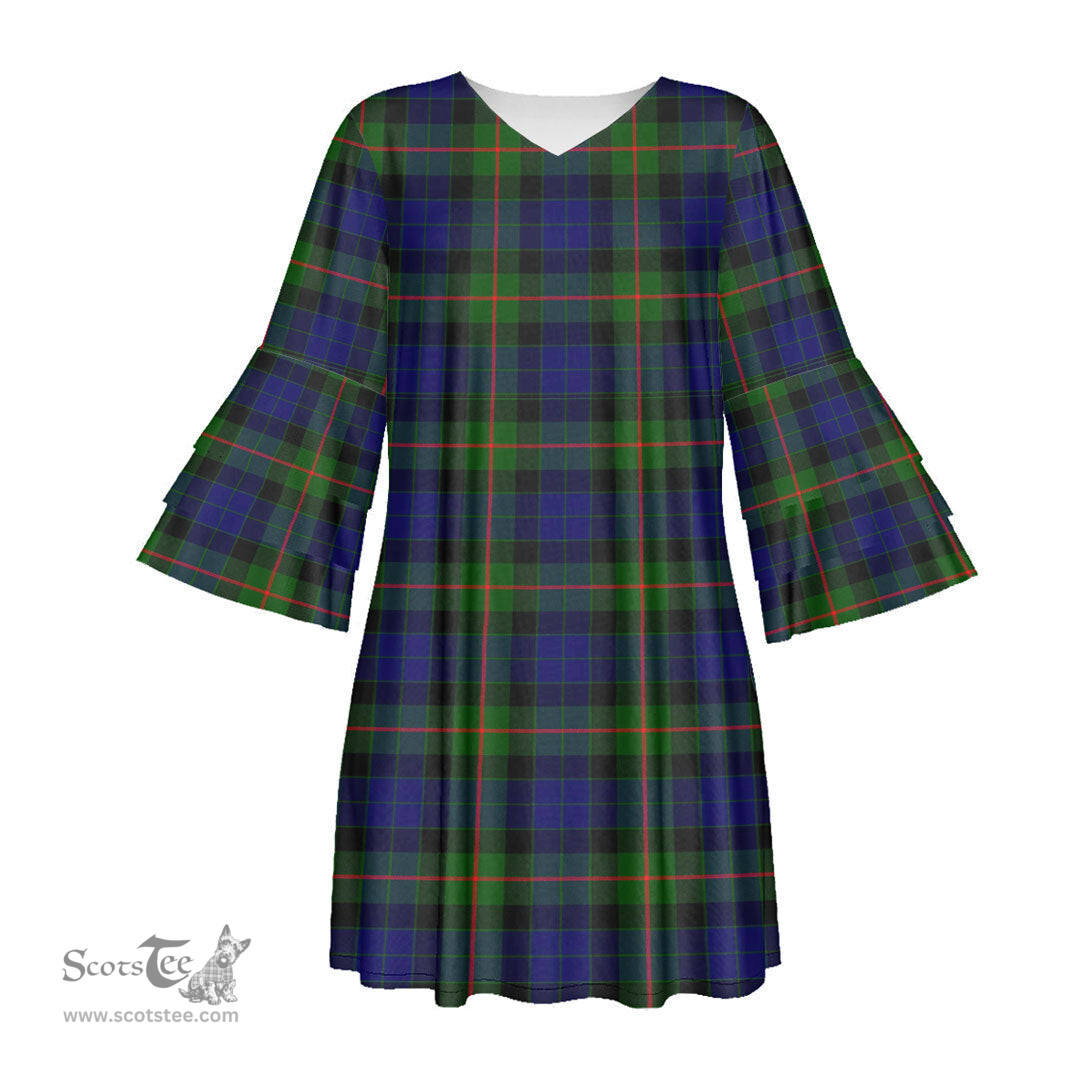 Scottish Gunn Modern Tartan Womens Stacked Ruffle Sleeve Tartan Dress