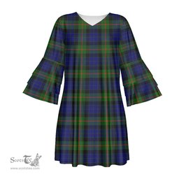 Scottish Gunn Modern Tartan Womens Stacked Ruffle Sleeve Tartan Dress