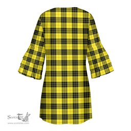 Scottish MacLeod of Lewis Modern Clan Tartan Crest Womens Stacked Ruffle Sleeve Tartan Dress
