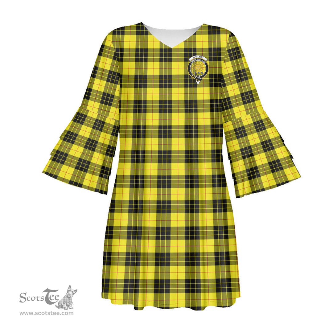 Scottish MacLeod of Lewis Modern Clan Tartan Crest Womens Stacked Ruffle Sleeve Tartan Dress