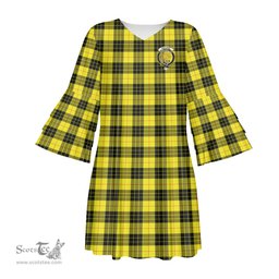 Scottish MacLeod of Lewis Modern Clan Tartan Crest Womens Stacked Ruffle Sleeve Tartan Dress