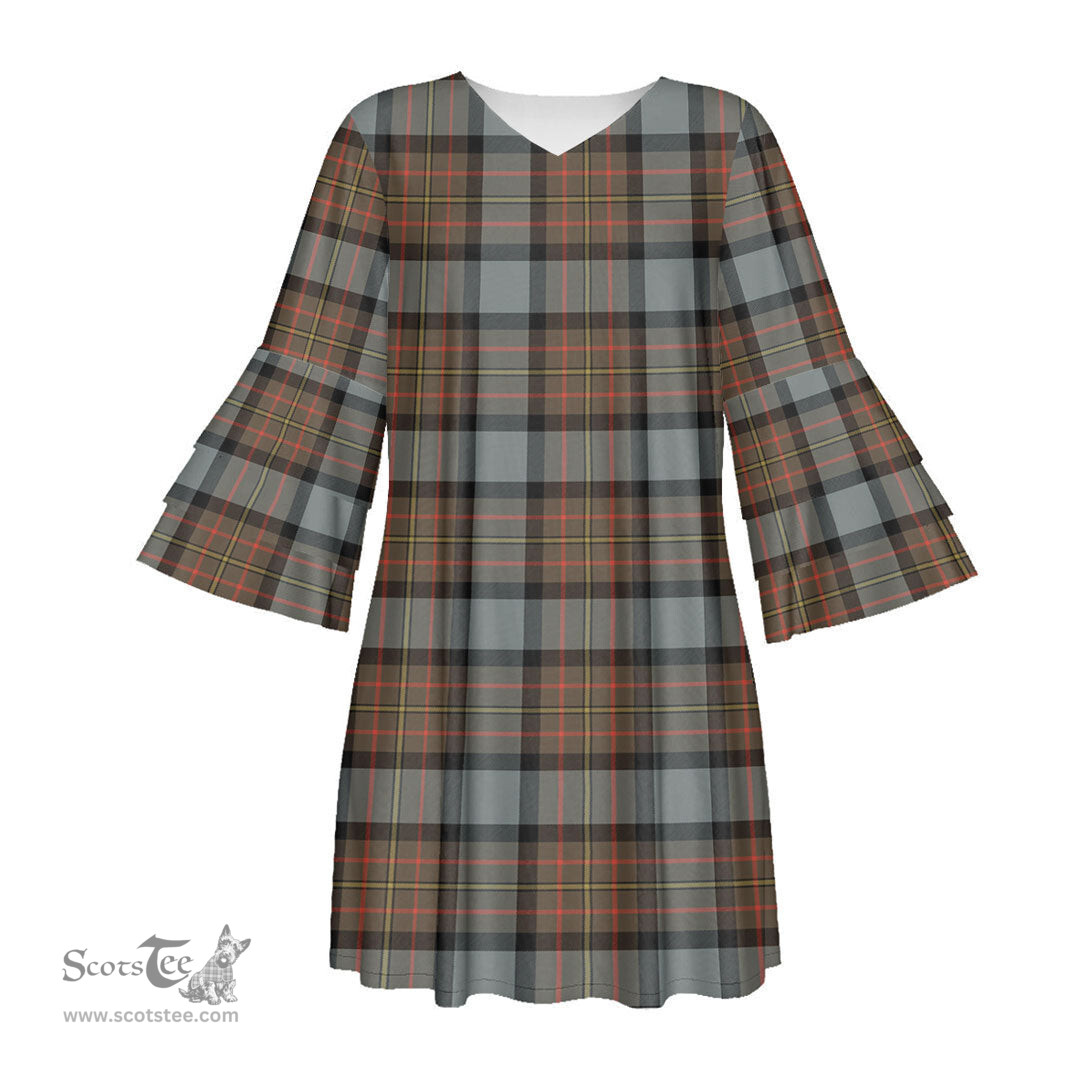 Scottish MacLaren Weathered Tartan Womens Stacked Ruffle Sleeve Tartan Dress
