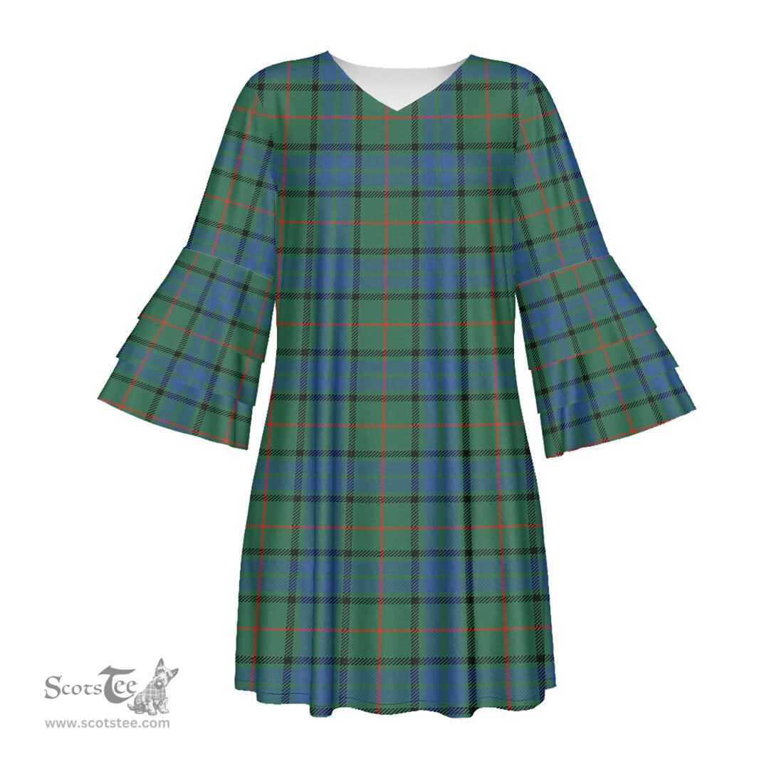 Scottish Lauder Tartan Womens Stacked Ruffle Sleeve Tartan Dress