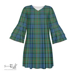 Scottish Lauder Tartan Womens Stacked Ruffle Sleeve Tartan Dress