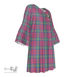 Scottish Lindsay Ancient Clan Tartan Crest Womens Stacked Ruffle Sleeve Tartan Dress