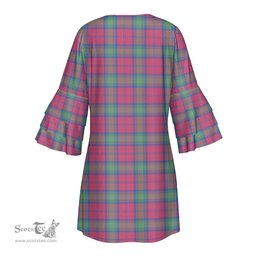 Scottish Lindsay Ancient Clan Tartan Crest Womens Stacked Ruffle Sleeve Tartan Dress