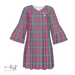 Scottish Lindsay Ancient Clan Tartan Crest Womens Stacked Ruffle Sleeve Tartan Dress