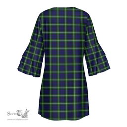 Scottish Lamont Modern Clan Tartan Crest Womens Stacked Ruffle Sleeve Tartan Dress
